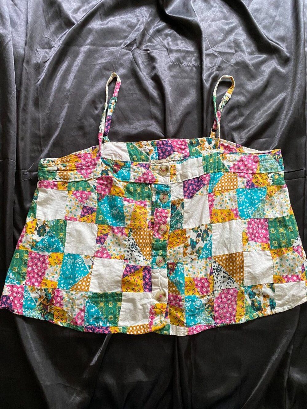 Anthropologie Pilcro Quilted Patchwork Cropped Boxy Tank Boho PL